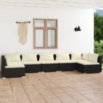 7 Piece Garden Lounge Set with Cushions Poly Rattan Black