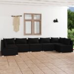 7 Piece Garden Lounge Set with Cushions Poly Rattan Black