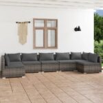 7 Piece Garden Lounge Set with Cushions Poly Rattan Grey