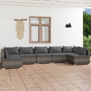 7 Piece Garden Lounge Set with Cushions Poly Rattan Grey