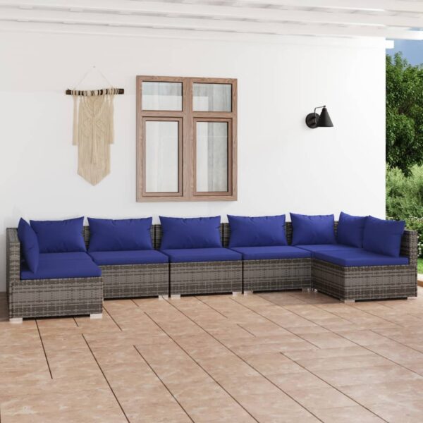 7 Piece Garden Lounge Set with Cushions Poly Rattan Grey