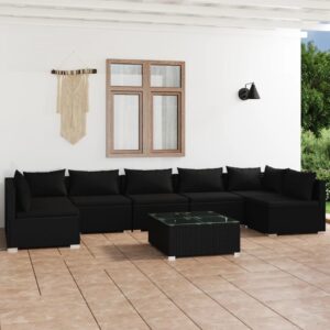 8 Piece Garden Lounge Set with Cushions Poly Rattan Black