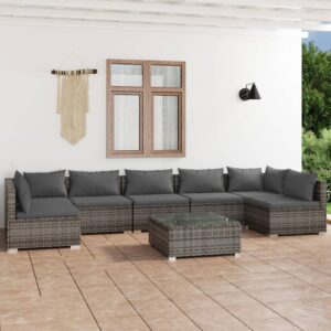 8 Piece Garden Lounge Set with Cushions Poly Rattan Grey