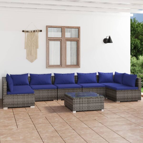 8 Piece Garden Lounge Set with Cushions Poly Rattan Grey