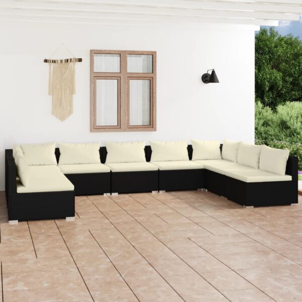 9 Piece Garden Lounge Set with Cushions Poly Rattan Black