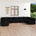 9 Piece Garden Lounge Set with Cushions Poly Rattan Black