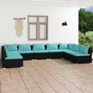 9 Piece Garden Lounge Set with Cushions Poly Rattan Black