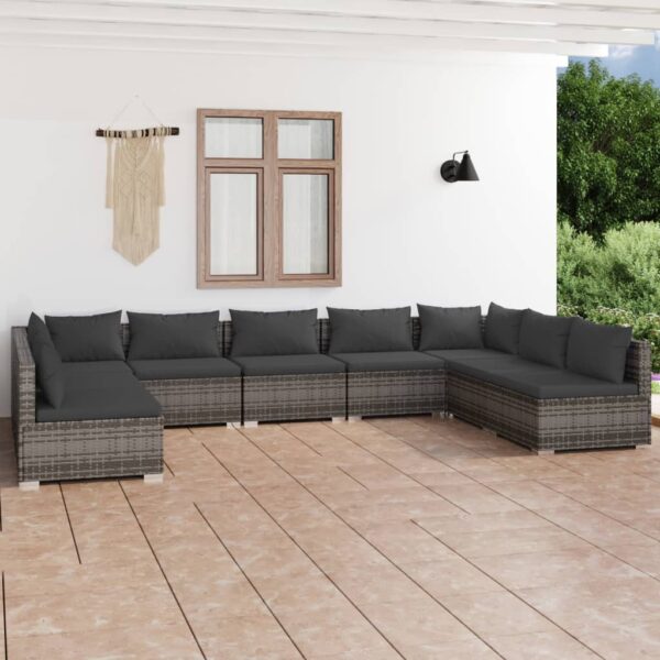 9 Piece Garden Lounge Set with Cushions Poly Rattan Grey