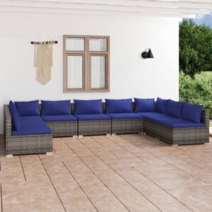 9 Piece Garden Lounge Set with Cushions Poly Rattan Grey