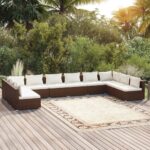 10 Piece Garden Lounge Set with Cushions Poly Rattan Brown