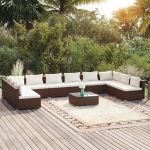 11 Piece Garden Lounge Set with Cushions Poly Rattan Brown