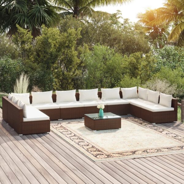 11 Piece Garden Lounge Set with Cushions Poly Rattan Brown