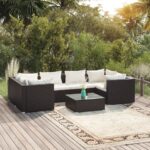 7 Piece Garden Lounge Set with Cushions Poly Rattan Black