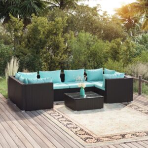 7 Piece Garden Lounge Set with Cushions Poly Rattan Black