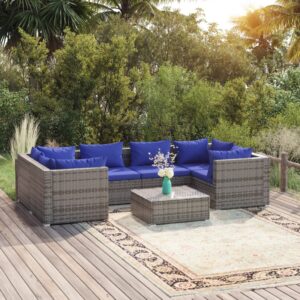 7 Piece Garden Lounge Set with Cushions Poly Rattan Grey