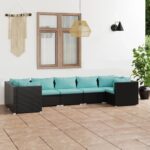 7 Piece Garden Lounge Set with Cushions Poly Rattan Black