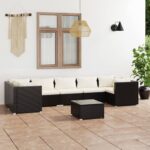 8 Piece Garden Lounge Set with Cushions Poly Rattan Black