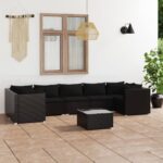 8 Piece Garden Lounge Set with Cushions Poly Rattan Black