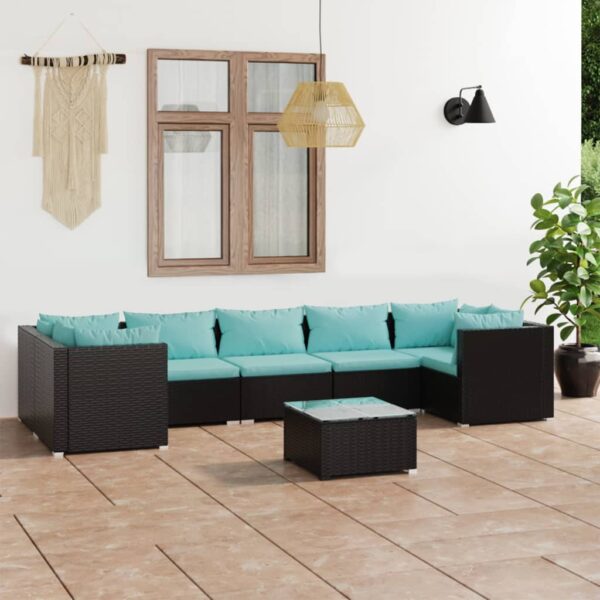 8 Piece Garden Lounge Set with Cushions Poly Rattan Black