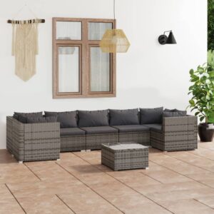 8 Piece Garden Lounge Set with Cushions Poly Rattan Grey