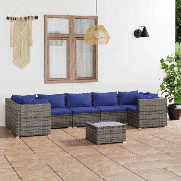 8 Piece Garden Lounge Set with Cushions Poly Rattan Grey