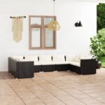 9 Piece Garden Lounge Set with Cushions Poly Rattan Black