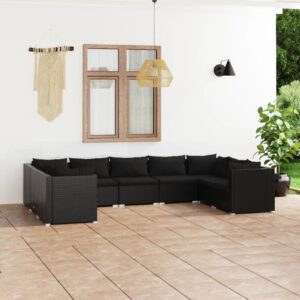 9 Piece Garden Lounge Set with Cushions Poly Rattan Black