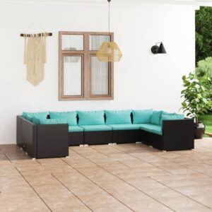 9 Piece Garden Lounge Set with Cushions Poly Rattan Black