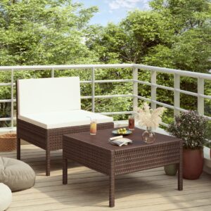 2 Piece Garden Lounge Set with Cushions Poly Rattan Brown