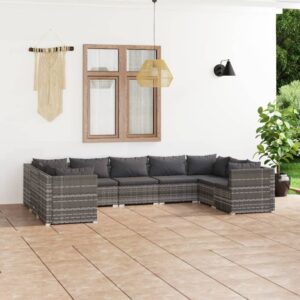 9 Piece Garden Lounge Set with Cushions Poly Rattan Grey