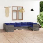 9 Piece Garden Lounge Set with Cushions Poly Rattan Grey