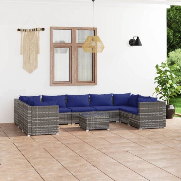 10 Piece Garden Lounge Set with Cushions Poly Rattan Grey