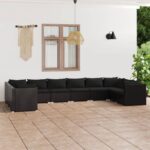 10 Piece Garden Lounge Set with Cushions Poly Rattan Black