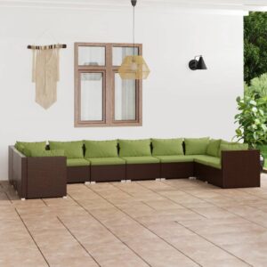 10 Piece Garden Lounge Set with Cushions Poly Rattan Brown