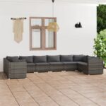 10 Piece Garden Lounge Set with Cushions Poly Rattan Grey