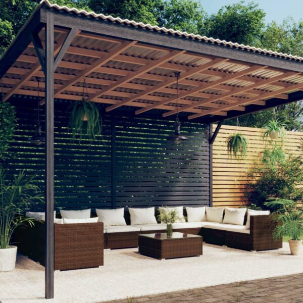 11 Piece Garden Lounge Set with Cushions Poly Rattan Brown