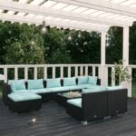 10 Piece Garden Lounge Set with Cushions Black Poly Rattan