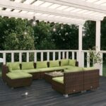 10 Piece Garden Lounge Set with Cushions Brown Poly Rattan