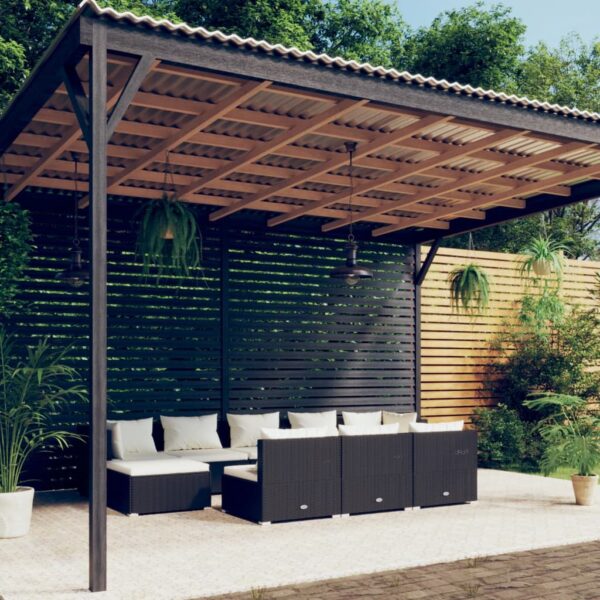 10 Piece Garden Lounge Set with Cushions Black Poly Rattan