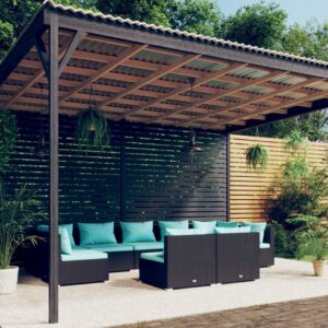 9 Piece Garden Lounge Set with Cushions Black Poly Rattan