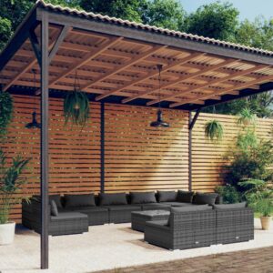 10 Piece Garden Lounge Set with Cushions Grey Poly Rattan