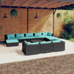 11 Piece Garden Lounge Set with Cushions Black Poly Rattan