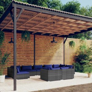 9 Piece Garden Lounge Set with Cushions Grey Poly Rattan