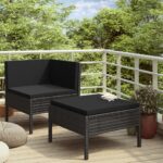 Outdoor Rattan Lounge Set Garden Patio Furniture with Cushions Black Elegant