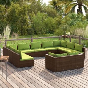 11 Piece Garden Lounge Set with Cushions Brown Poly Rattan