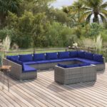 12 Piece Garden Lounge Set with Cushions Grey Poly Rattan