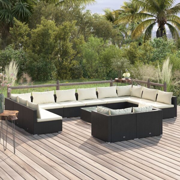 13 Piece Garden Lounge Set with Cushions Black Poly Rattan