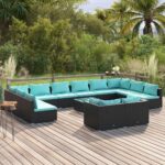 13 Piece Garden Lounge Set with Cushions Black Poly Rattan