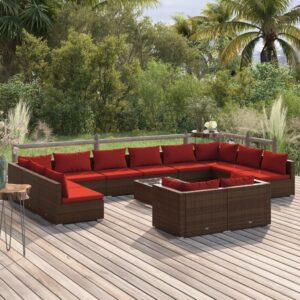 13 Piece Garden Lounge Set with Cushions Brown Poly Rattan