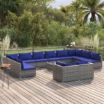 13 Piece Garden Lounge Set with Cushions Grey Poly Rattan